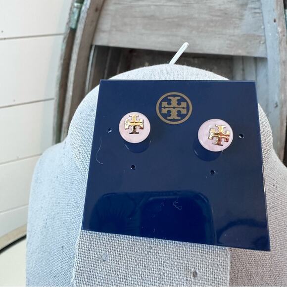 Tory Burch - Pink Quartz Evie Logo Stud Earrings, NWT, pierced - Picture 3 of 7